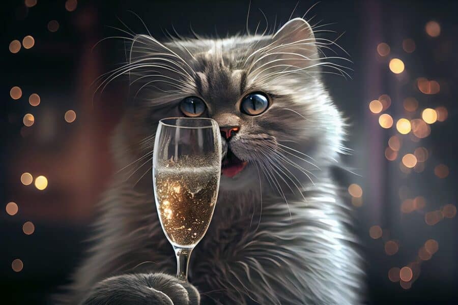cat with champagne