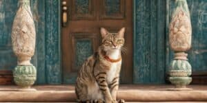 Cat on doorstep in India